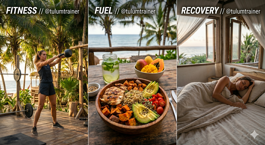 Personal trainer in Tulum teaching body recomposition and longevity fitness.